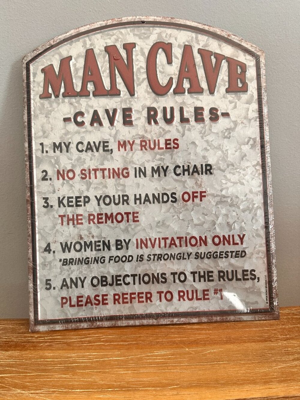 Man Cave Rules Embossed Metal Wall Sign 10x13 NWT